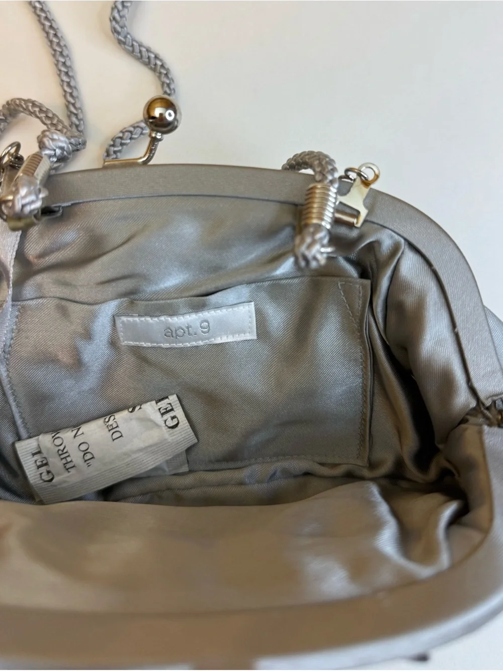Apt. 9 Silver Satin Bow Clutch with Rhinestone Band